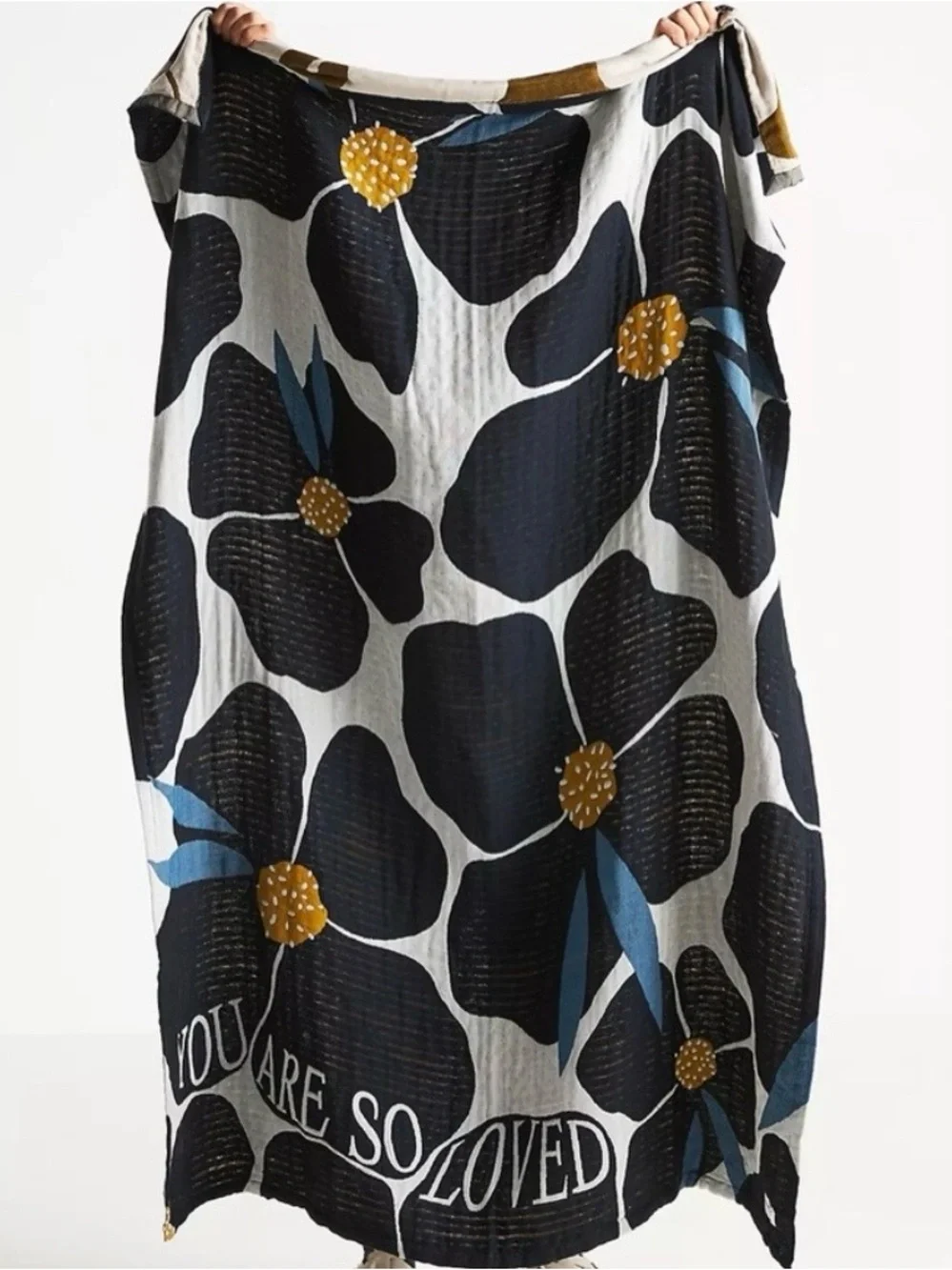Anthropologie Collab McKenzie Parrott Reversible 100% Cotton Throw Blanket 50X70
